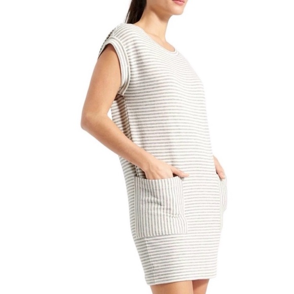 Athleta Dresses & Skirts - Women's Athleta Ease Up Sweatshirt Dress Gray and White Stripe - Small